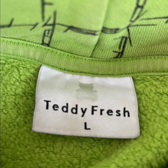 Teddy Fresh Barbed Wire Pullover Hoodie in Lime Green Black Men's Large Grunge - Picture 4 of 4